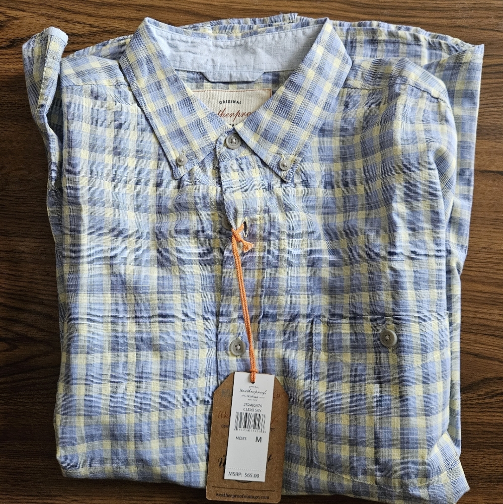 Weatherproof Men’s Plaid Button-Down Shirt in Light Blue & Pale Yellow